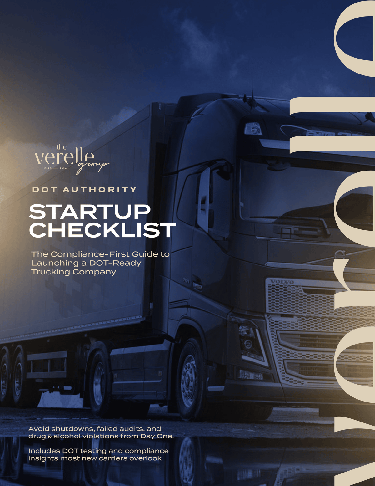 Cover image of the Verelle Group DOT Startup Compliance Checklist document for transportation safety and regulatory requirements.